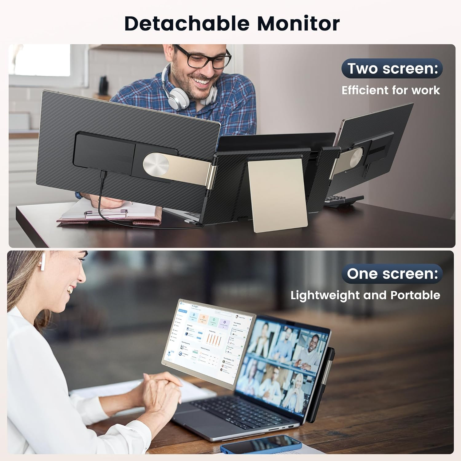 Updated Laptop Screen Extender,15.6" Portable Triple Monitor for 13&rdquo;-17.3&rdquo;Laptop with IPS FHD 1080P Display, Detachable Laptop Extended Monitor Compatible with Mac, Wins, Dex, Chrome