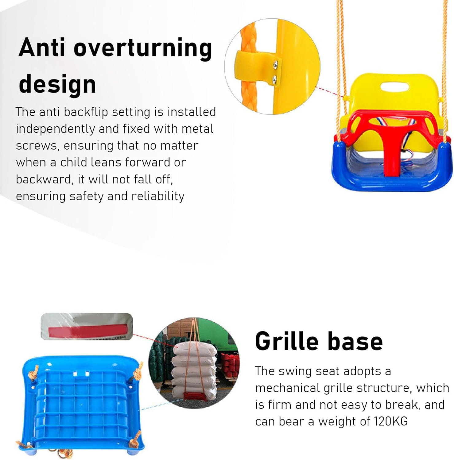 3 in 1 Toddler Swing Set, Heavy Duty Detachable Baby Swing Seat, Ergonomics Arc Shaped Backrest, Rope Length Adjustable, Kids Swing Set for Backyard Playground Indoor Outdoor image number 5