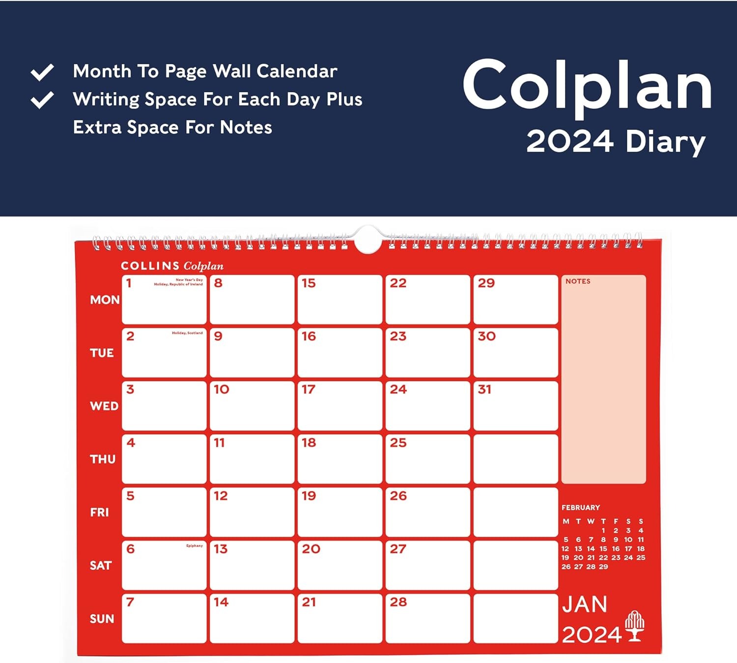 Collins Colplan 2024 Diary A3 Wiro Monthly Memo Calendar - Business Planner and Organiser - January to December 2024 Diary - Monthly - - CMC-24 image number 3