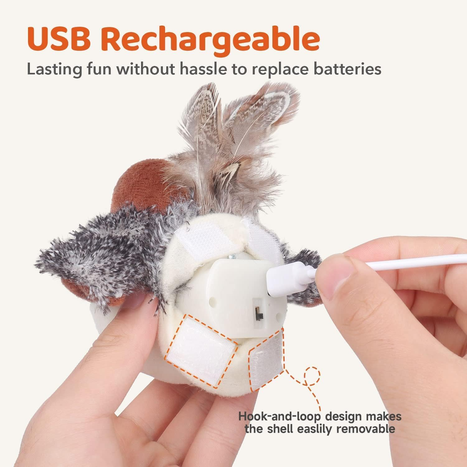 Cat Toys Flapping Bird (No Flying), Lifelike Sandpiper Chirp Tweet, Rechargeable Touch Activated Kitten Toy Interactive Cat Exercise Toys for All Breeds Cat Kicker Catnip Toys (Sparrow) image number 5