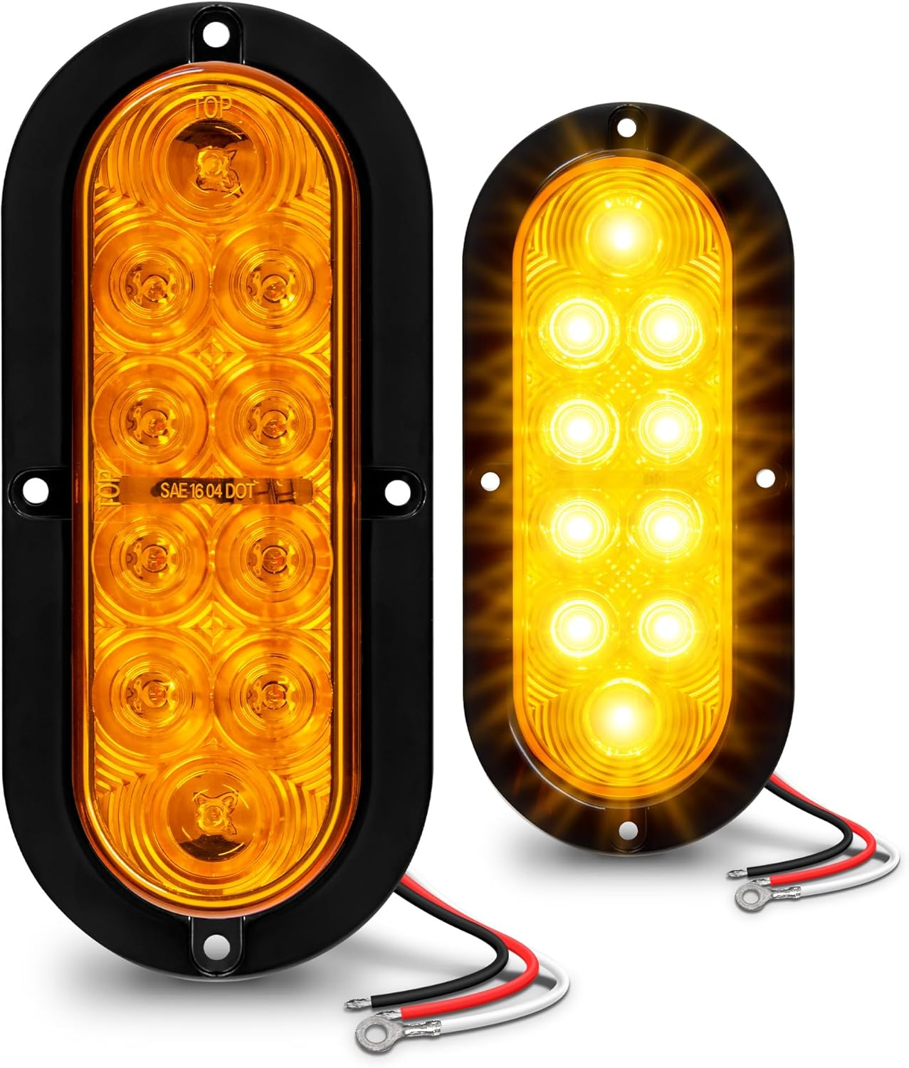TRUE MODS 2Pc 6 Inch Amber Oval LED Trailer Tail Light Kit [DOT FMVSS 108 SAE I6P] [Surface-Mount] [IP67 Waterproof] [Park & Turn Signal] Yellow Orange Marine Trailer Lights for Boat Trailer RV Trucks
