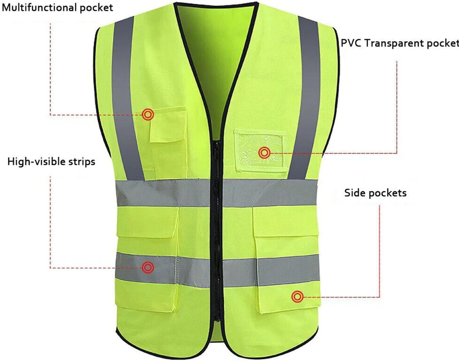 EZONEDEAL Reflective Safety Vest High Visibility Class, Zip Vest Pocket High Visibility Yellow Mesh Safety Vests Reflective with Pockets & Zipper, Hi-Vis Clothing for Men & Women, Hi-Vis Shirts image number 6