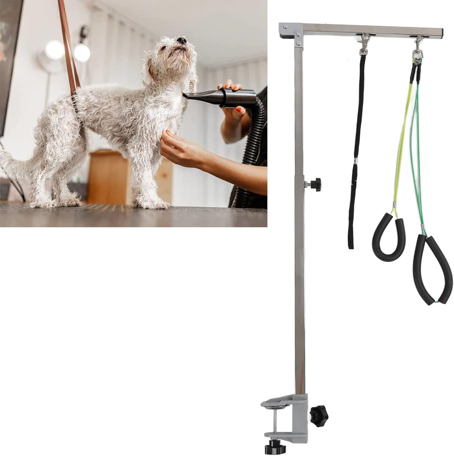Dog Grooming Arm with Clamp, 35Inch Height Adjustable Dog Grooming Table Arm, Heavy Duty Stainless Steel Frame, Foldable Pet Grooming Supplies for Small Medium Dogs image number 4