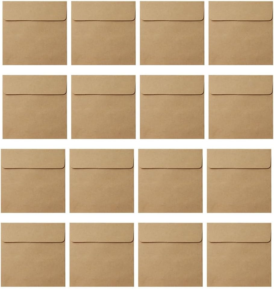 MAGICLULU 100Pcs Kraft Envelope Packets Note Envelopes Brown Stamps Envelopes Coin Storage Small 2X3 Wedding Invitation Coin Vellum Paper Square Clip