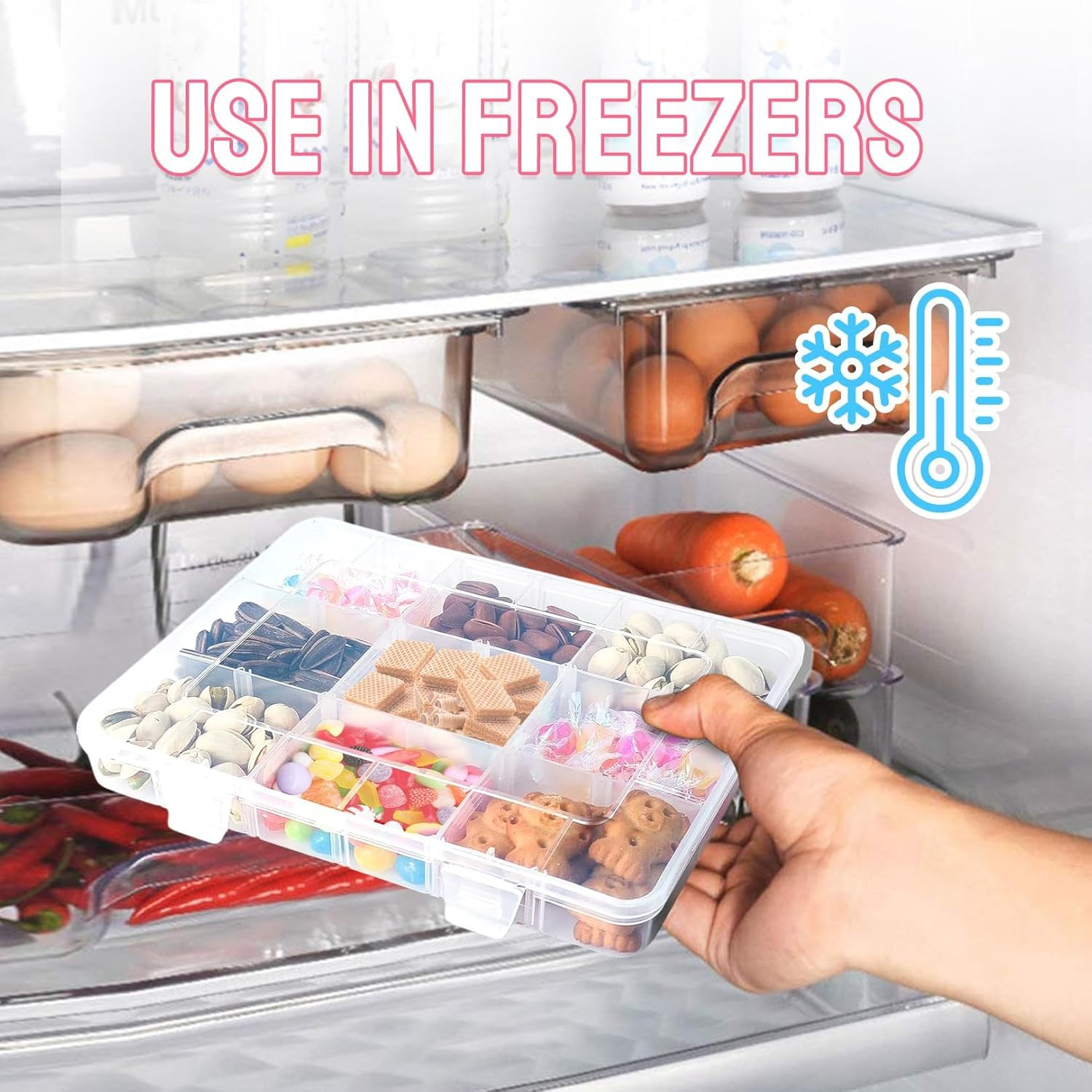 Travel Snack Box with 18 Compartments - Removable Portable Clear Container with Multi Trays for Plane, Kids (20X16X3Cm)