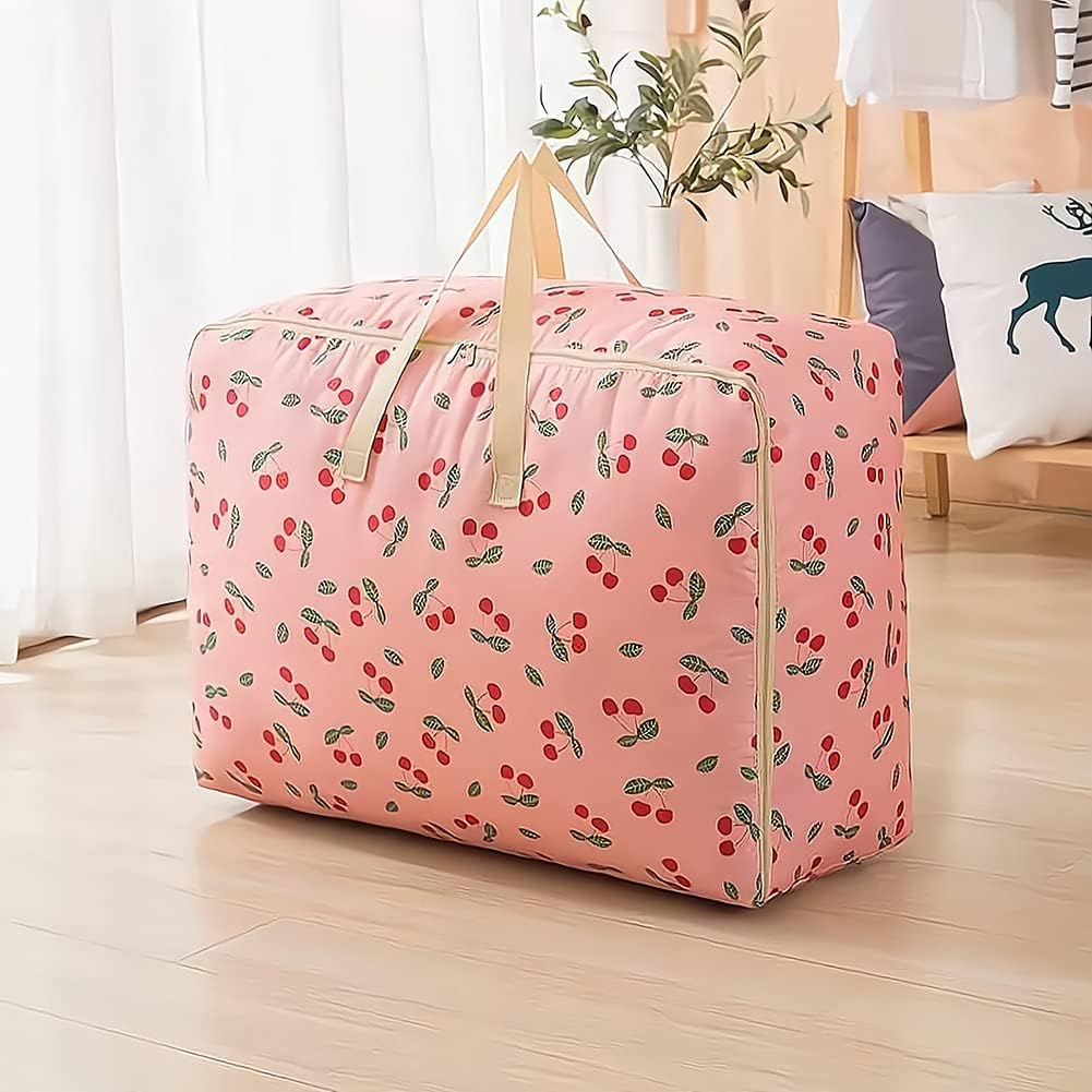 84L Large Moving Storage Bag with Zips - Bags for Moving House -Bedding Underbed Storage Bag - Big Storage Bag for Duvet, Laundry, Clothes,Quilt(Cherry) image number 4