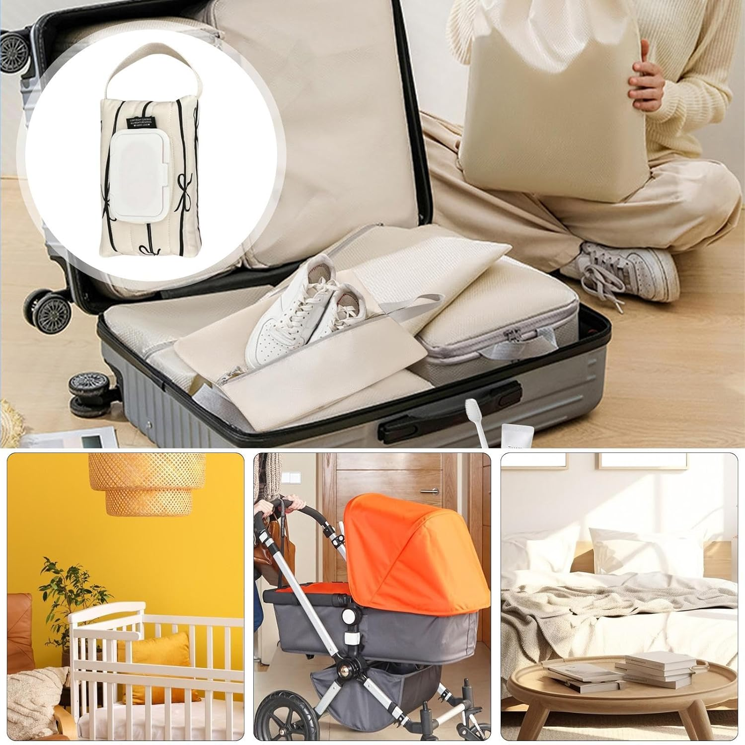 Wet Wipes Dispenser, Wipe Containers Refillable, Wipes Holder Bag Wipe Container, Baby Wipes Holder Storage Organizer, Bow Stripes Baby Wipe Case Travel Wet Wipe Pouch image number 6