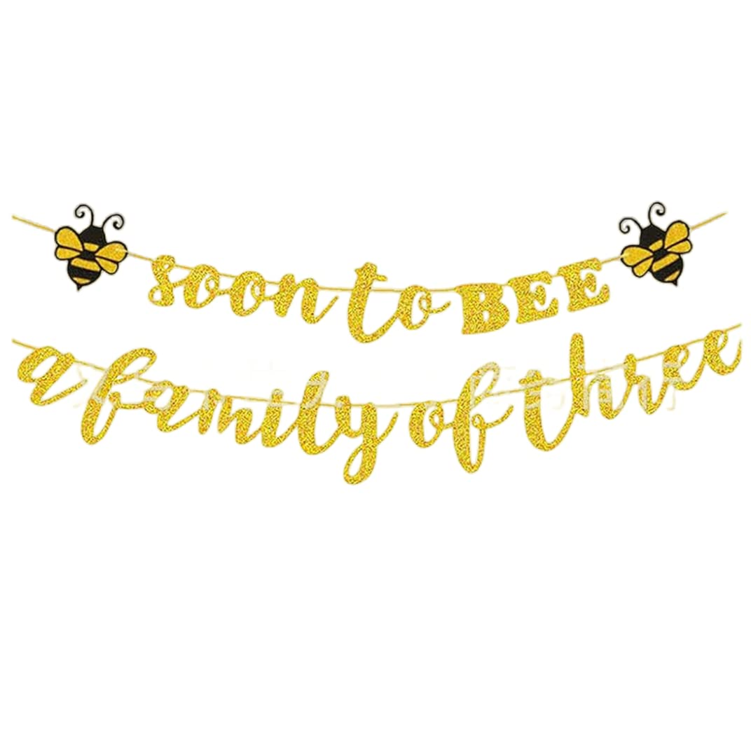 Party Decoration Banner, Soon to Bee a Family of Three, Baby Shower Decor,Gender Reveal Party Decorations Boy or Girl Party Supplies for Gender Reveal Use