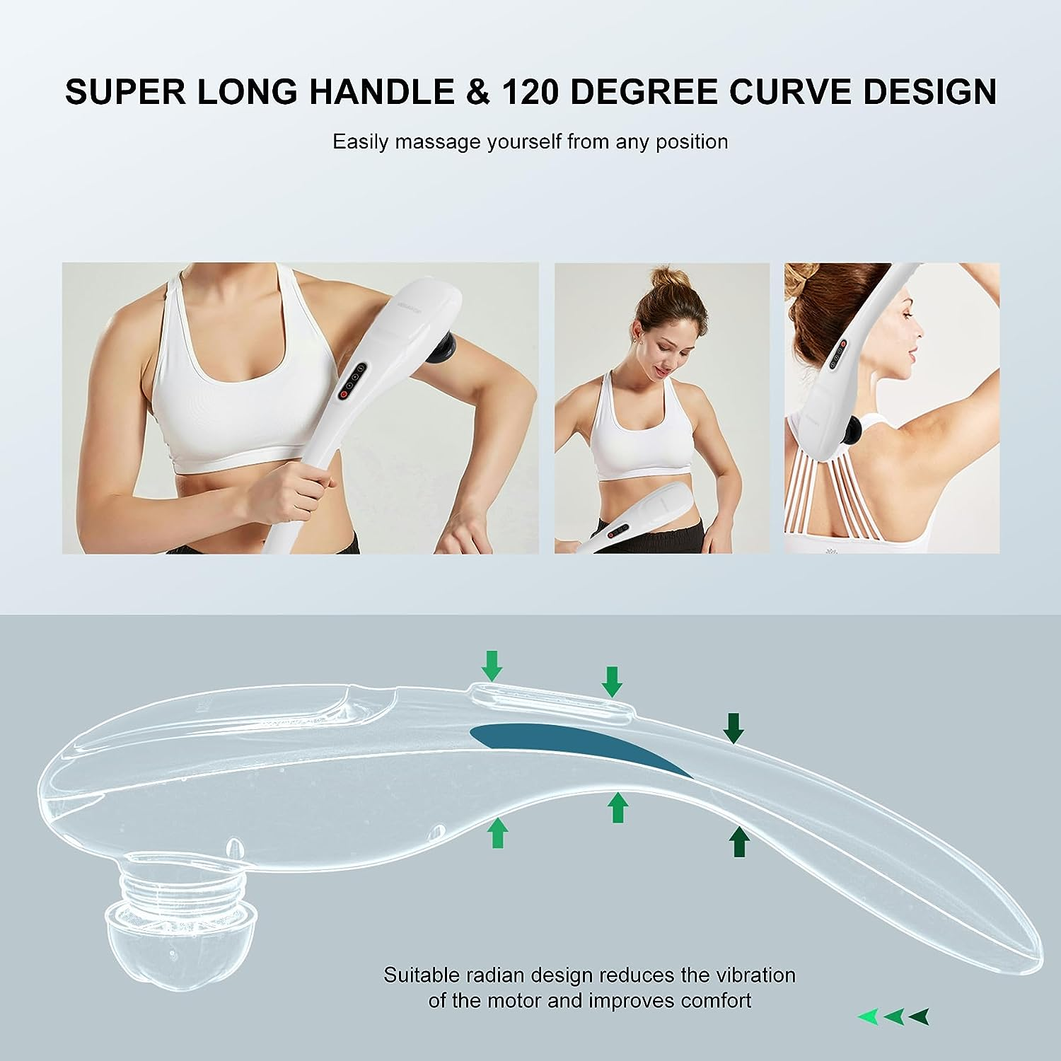 MEGAWISE Handheld Back Massager | Deep Tissue Percussion Massage for Back, Neck, Shoulders, Waist and Legs (Cordless Off-White) image number 2
