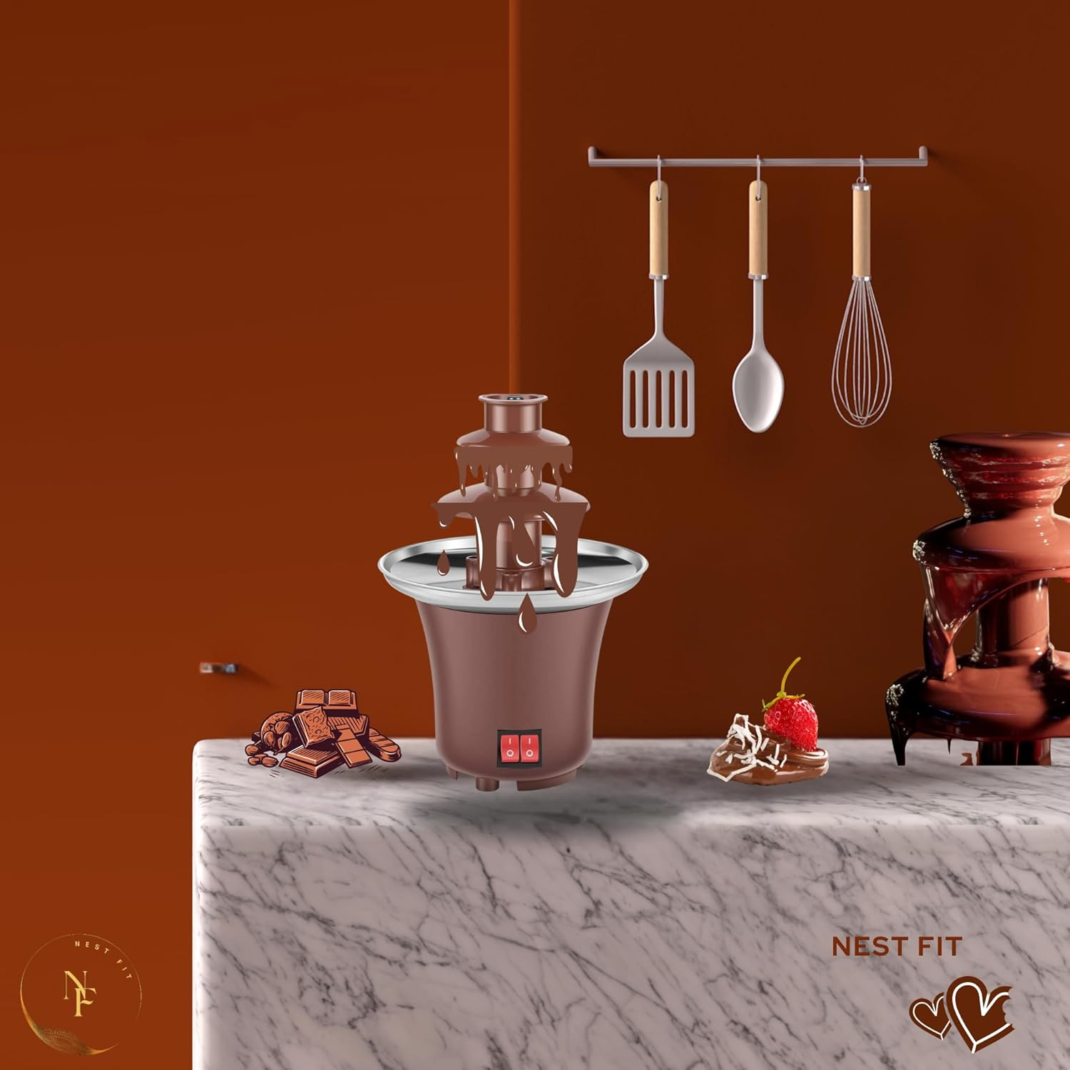 NEST FIT | Chocolate Fountain | 3-Tier Stainless Steel Chocolate Fondue Fountain Set for Parties & Home Use | Perfect for Chocolate, Cheese, Hot Sauce & Melting Fondue | Large Pot for Hot Chocolate image number 5