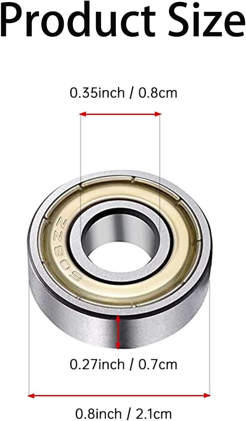 608 ZZ Ball Bearings 40 Pcs Metal Ball Bearings Double Shielded Miniature Groove Ball Bearings Carbon Steel Bearings for Skateboard Roller Inline Skates image number 3