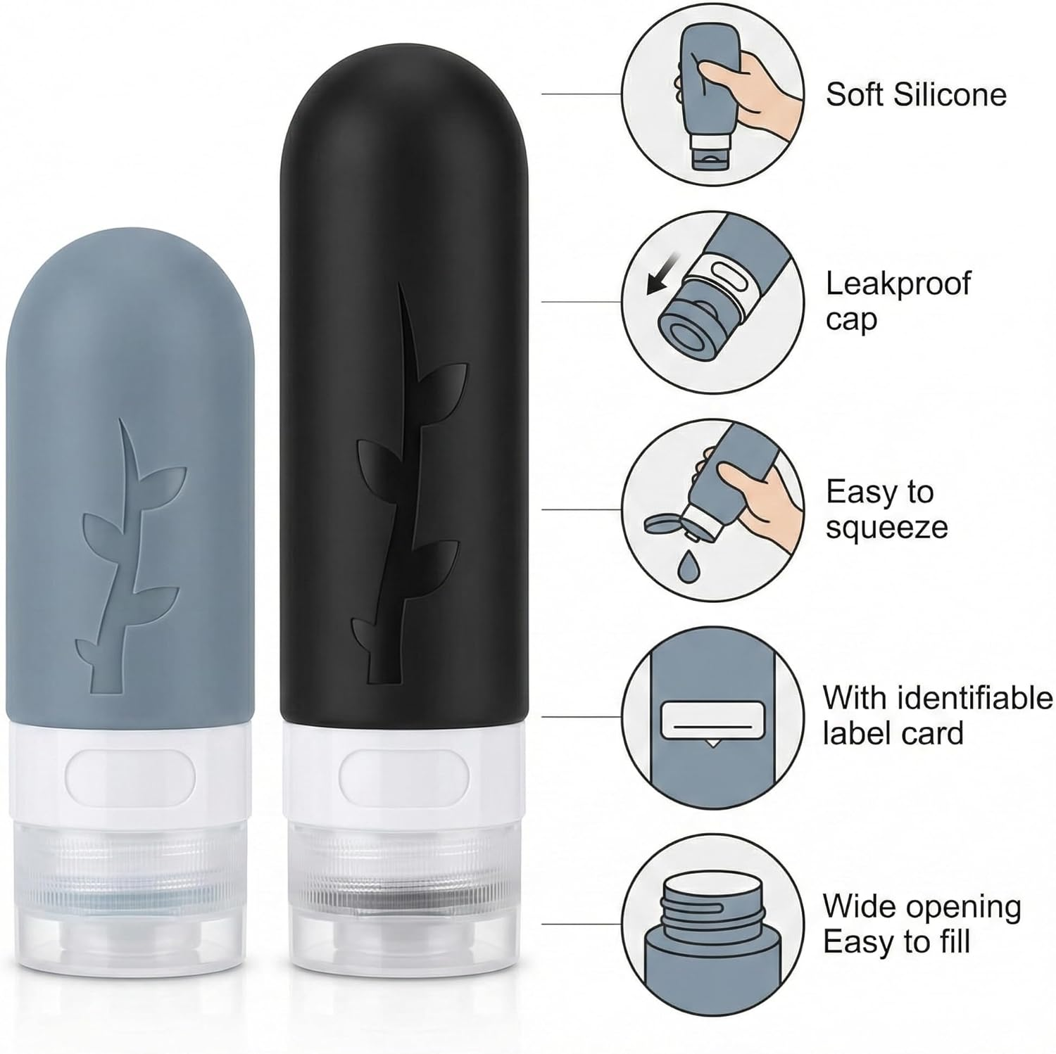 16 Pack Travel Bottles Set - TSA Approved Leak Proof Silicone Squeezable Containers for Toiletries, Conditioner, Shampoo, Lotion & Body Wash Accessories (16 Pcs/Black Pack) - Black image number 6