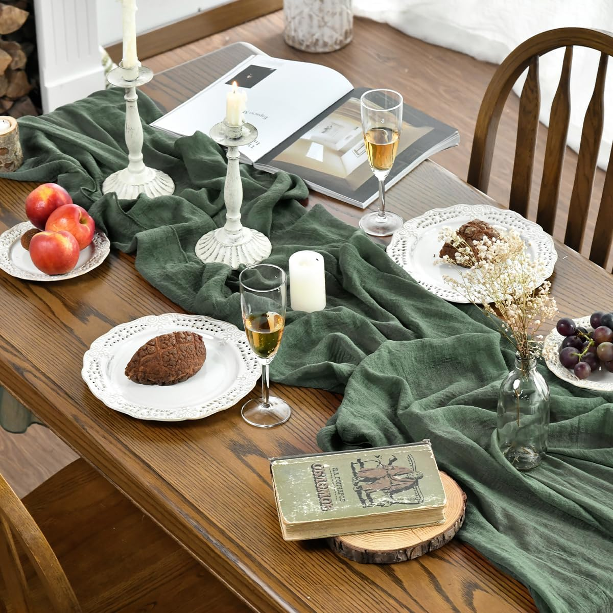 Artoid Mode Verde Foresta Fashion Boho Gauze Cheesecloth Dusty Table Runner, 90 X 300 Cm Seasonal Holiday Kitchen Dining Table Decoration for Indoor Outdoor Home Party Decor - Blue Glacier image number 7