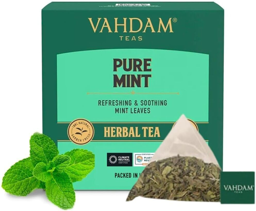VAHDAM, Pure Mint Herbal Tea (15 Sachets of Pyramid-Mint Tea) 100% Natural Ingredients - Peppermint, Green Mint | Caffeine-Free Herbal Tea Bags image number 6