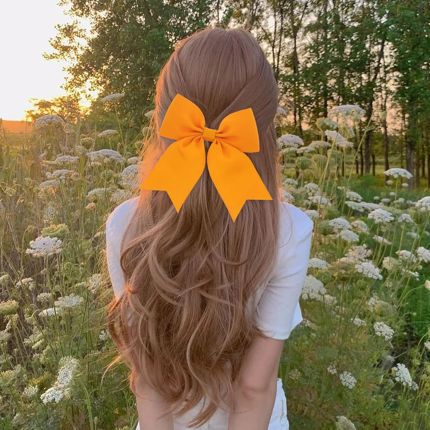 2 Pieces Large Orange Velvet Hair Bows, Women and Girls, Modern Solid Orange Hair Clip, 1 Count image number 5