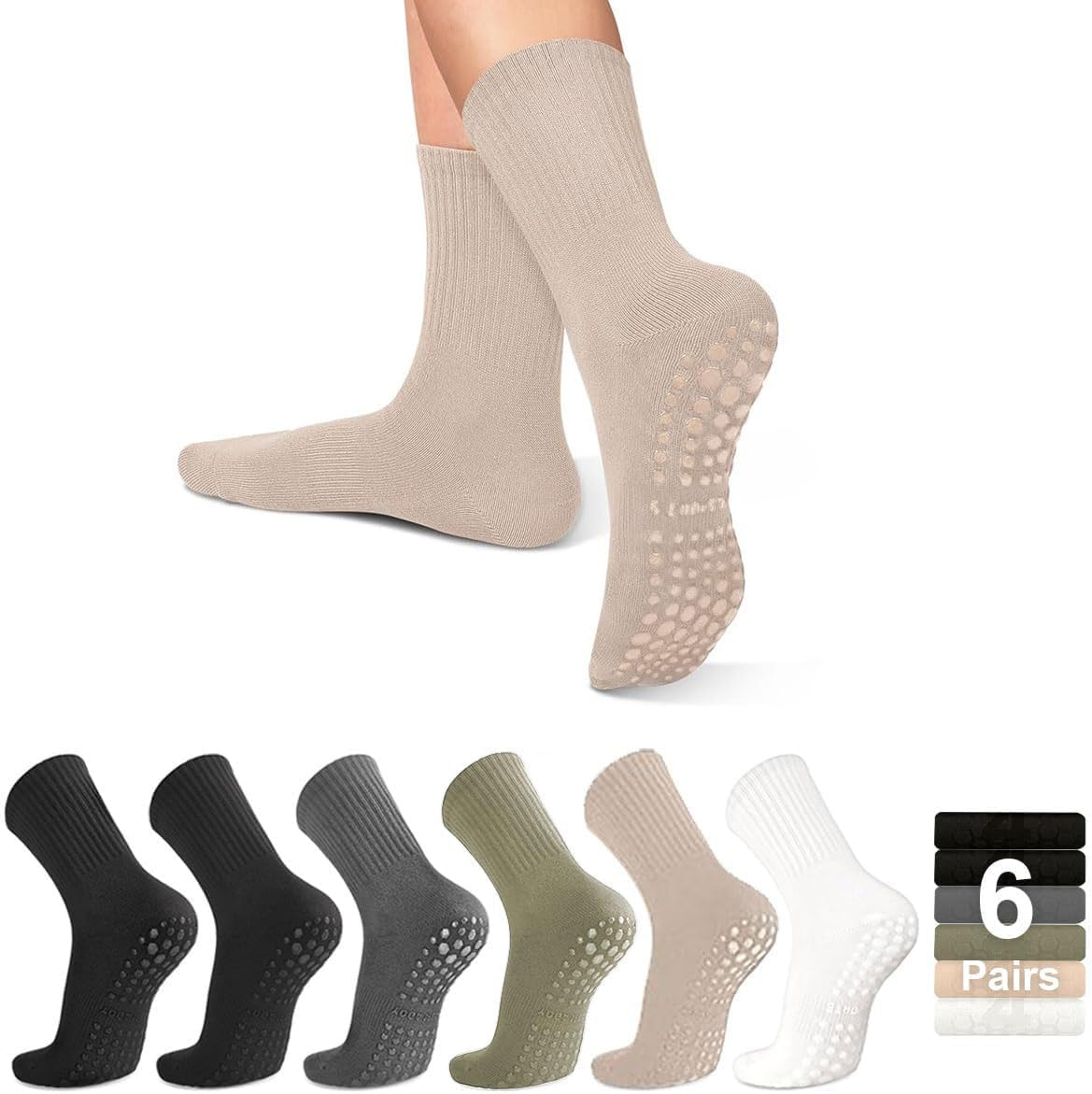 ZANZER Pilates Yoga Socks with Grips for Women,Non-Slip Reformer Yoga Pilates Grip Socks for Sport,Hospital,Ballet,Barre,Dance,Barefoot image number 4