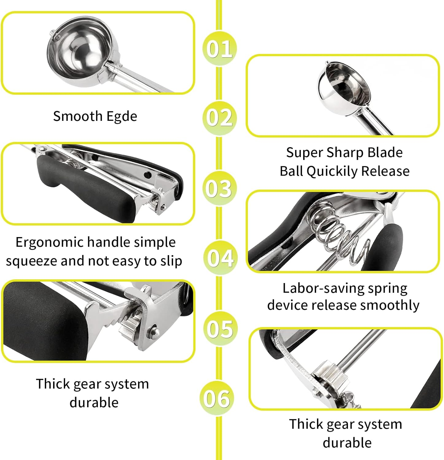 TJ POP Small Cookie Scoop Set - 3 Pcs Include 1 TSP / 2 TSP / 3 TSP Cookie Dough Scoops Ice Cream Scoopers, 304 Stainless Steel Cookies Scoops for Baking, Good Soft Grips, Quick Trigger Release image number 2