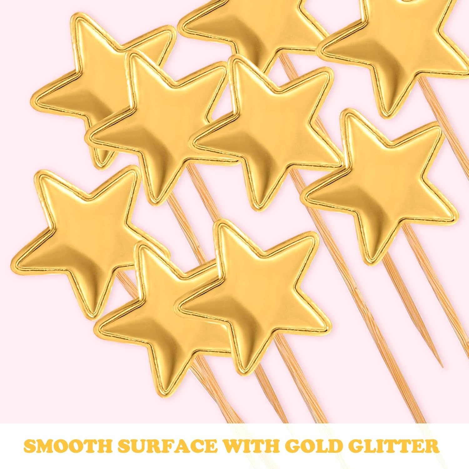 Thinp 50 Pcs Gold Star Cupcake Toppers,Stars for Cake Decorating Star Cake Toppers Gold Cupcake Toppers Sticks for Wedding Engagement Bridal Shower Birthday Party image number 1