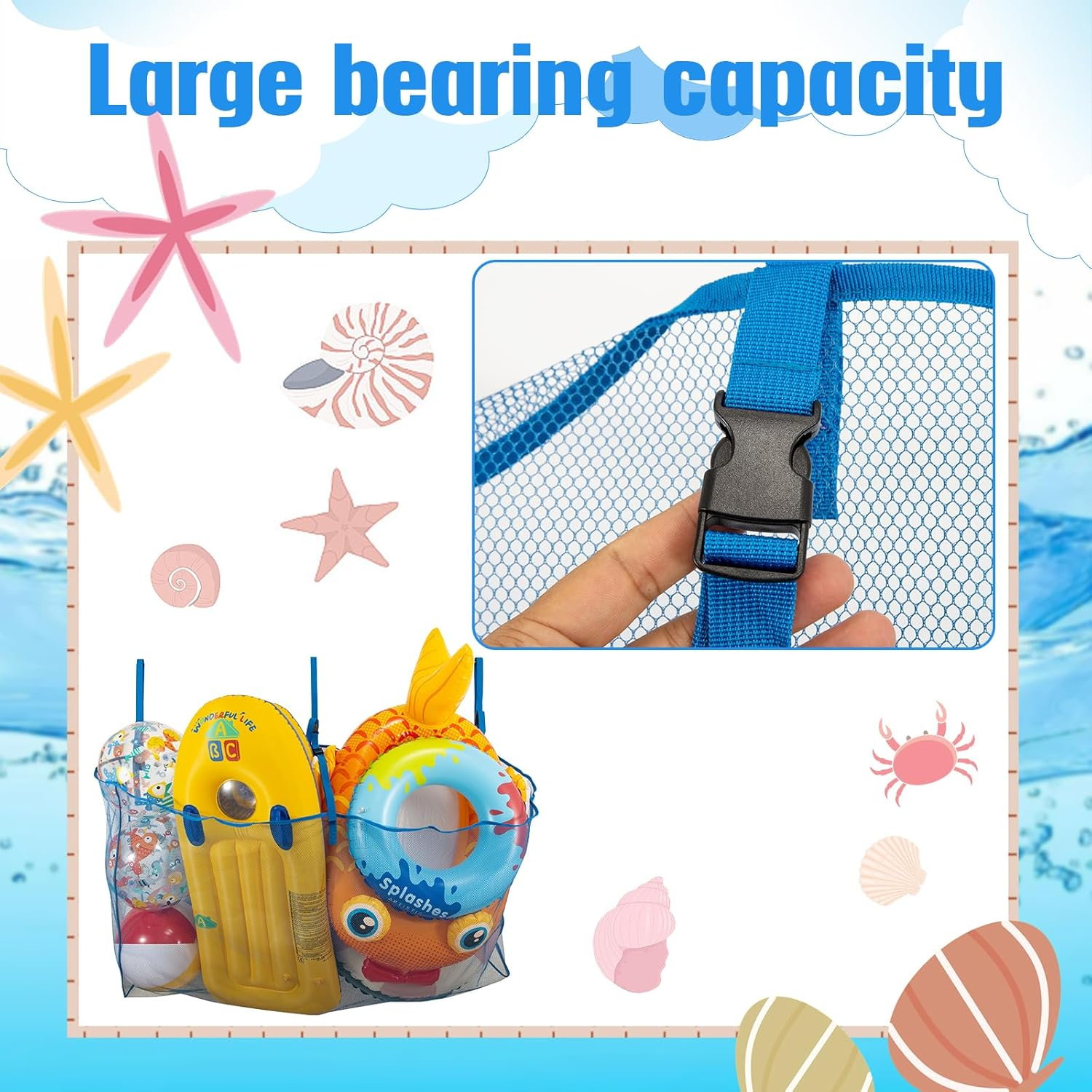 Pool Float Toys Storage Bag,Pool Float Organizer Hanging Mesh Bag for Balls,Floats,Water Inflatable Toy,High Strength Pool Toy Storage Net Bag,Swimming Pool Accessories (Blue)