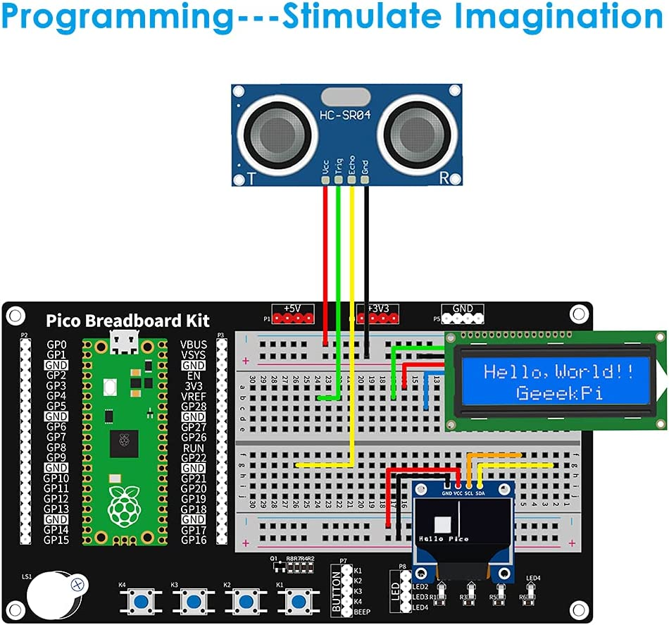 Geeekpi Micro Python Programing Kit for Raspberry Pi Pico, Breadboard, I2C 1602 LCD Display Module for Raspberry Pi Beginners & Software Engineer image number 1