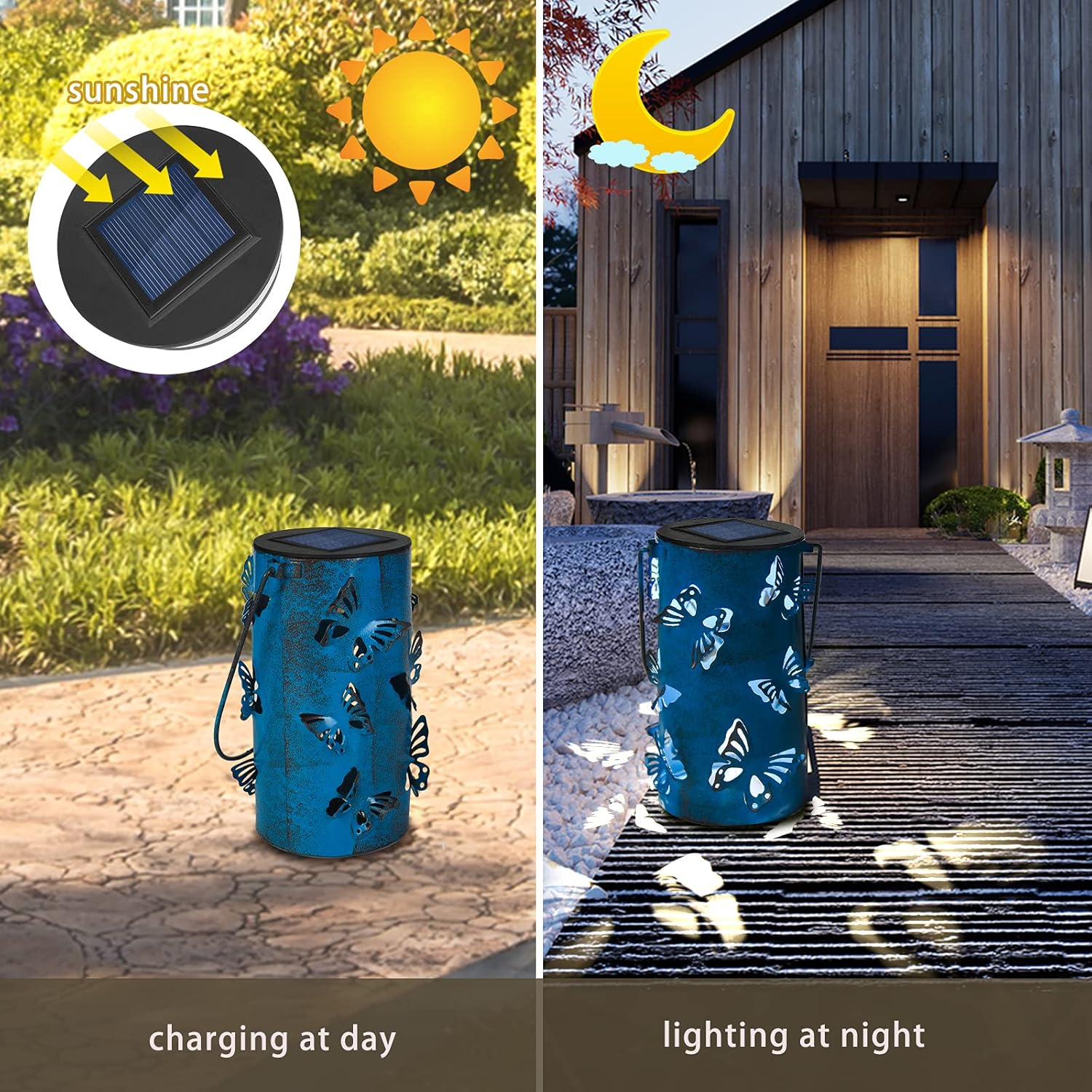 Solar Lanterns Outdoor with Shepherds Hook, Hanging Waterproof Solar Powered Garden Lantern,Metal Lantern Outdoor Decorative Lights for Yard, Lawn Porch Pathway, Landscape