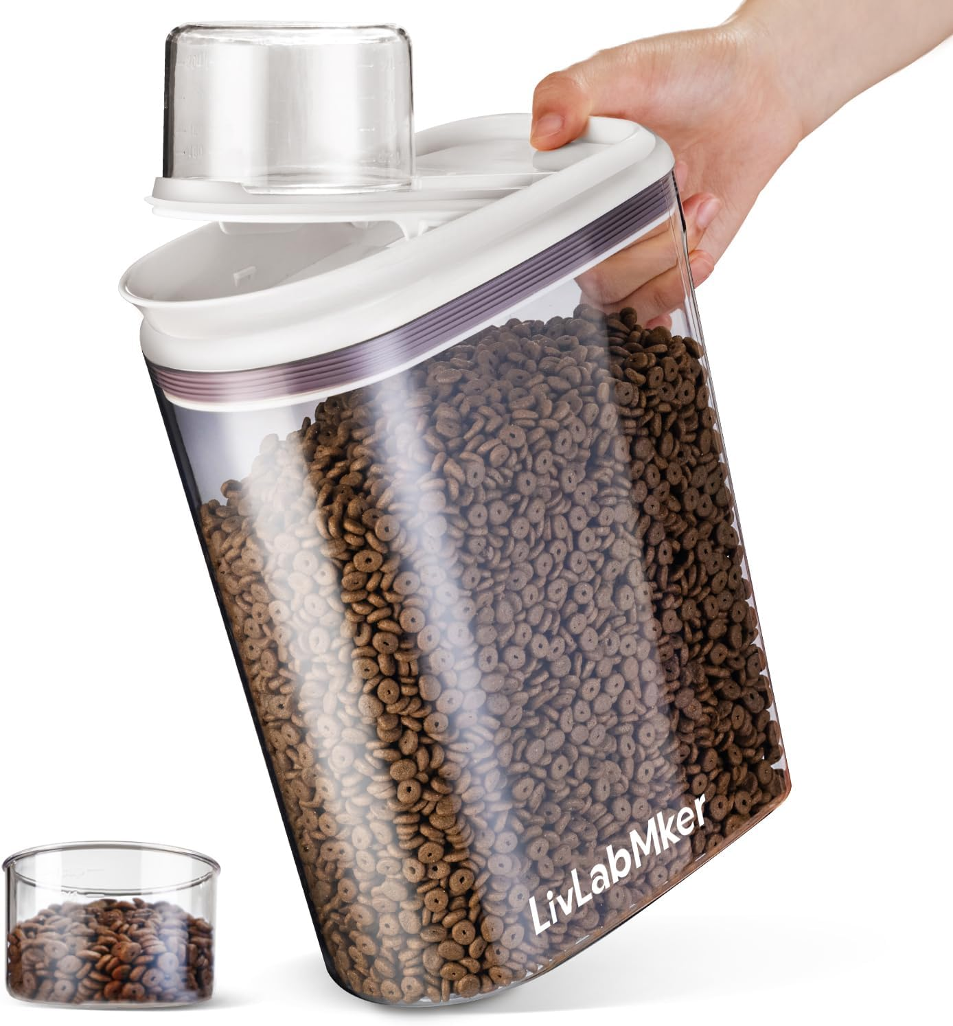 Airtight Dog Food Storage Container with Handle,Dog Treat Container with Measuring Cup,Dry Pet Food Storage Bin for Dogs,Cats,And Birds (3.5L) image number 5