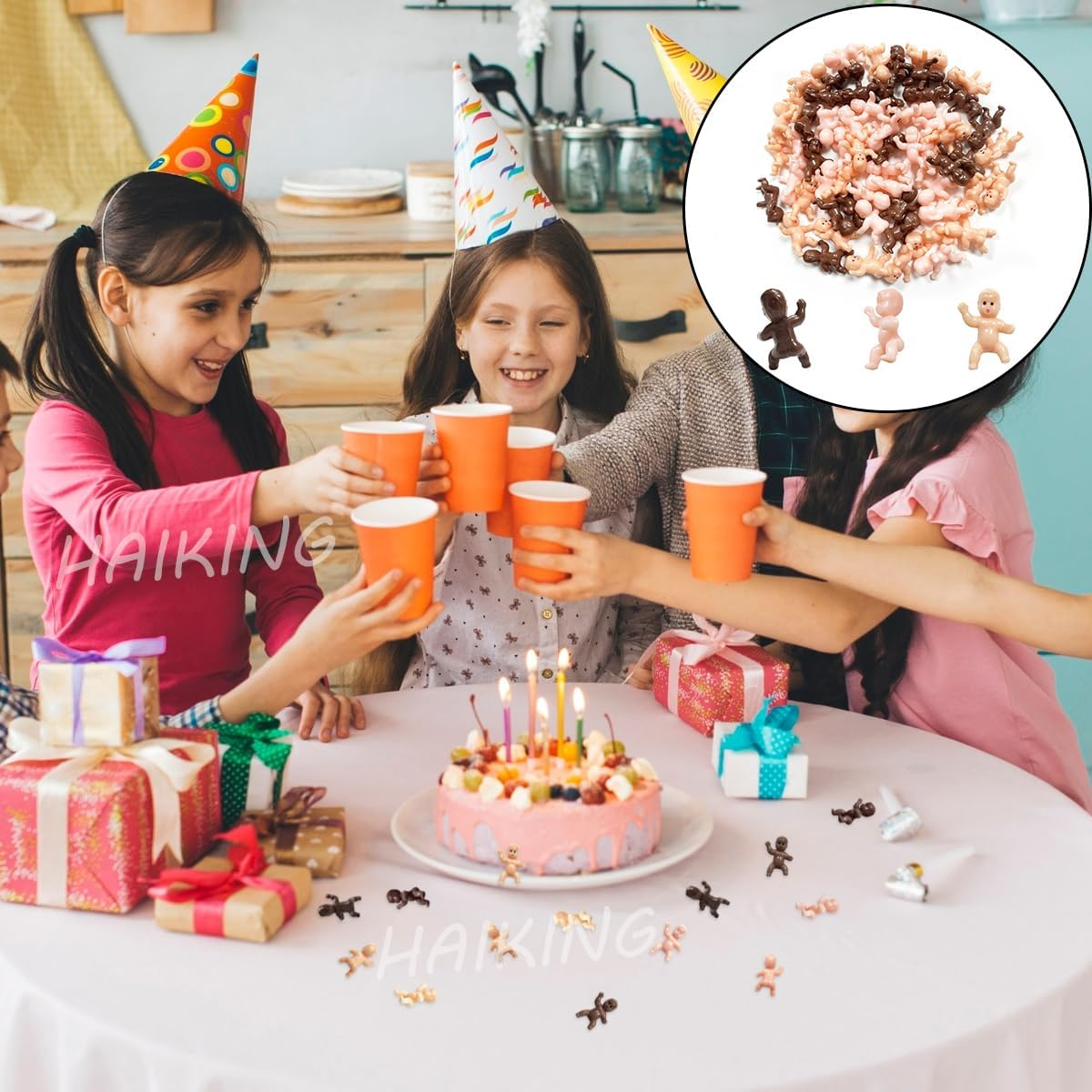 Mini Plastic Babies, 60 Pcs Ice Cubes Game Tiny Babies for Baby Shower Party, Full Moon Gifts, Party Decoretions (Dark Brown, Latin, Pink) image number 4