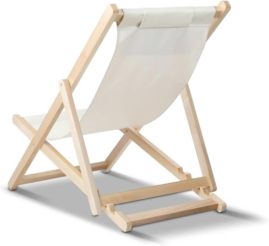 Gardeon Camping Beach Chair Wooden Folding Sun Lounge Deck Chairs Lounger, Outdoor Furniture Armchairs Garden Patio Pool Backyard Camp Picnic, with Pillow Oxford Fabric Beige image number 5