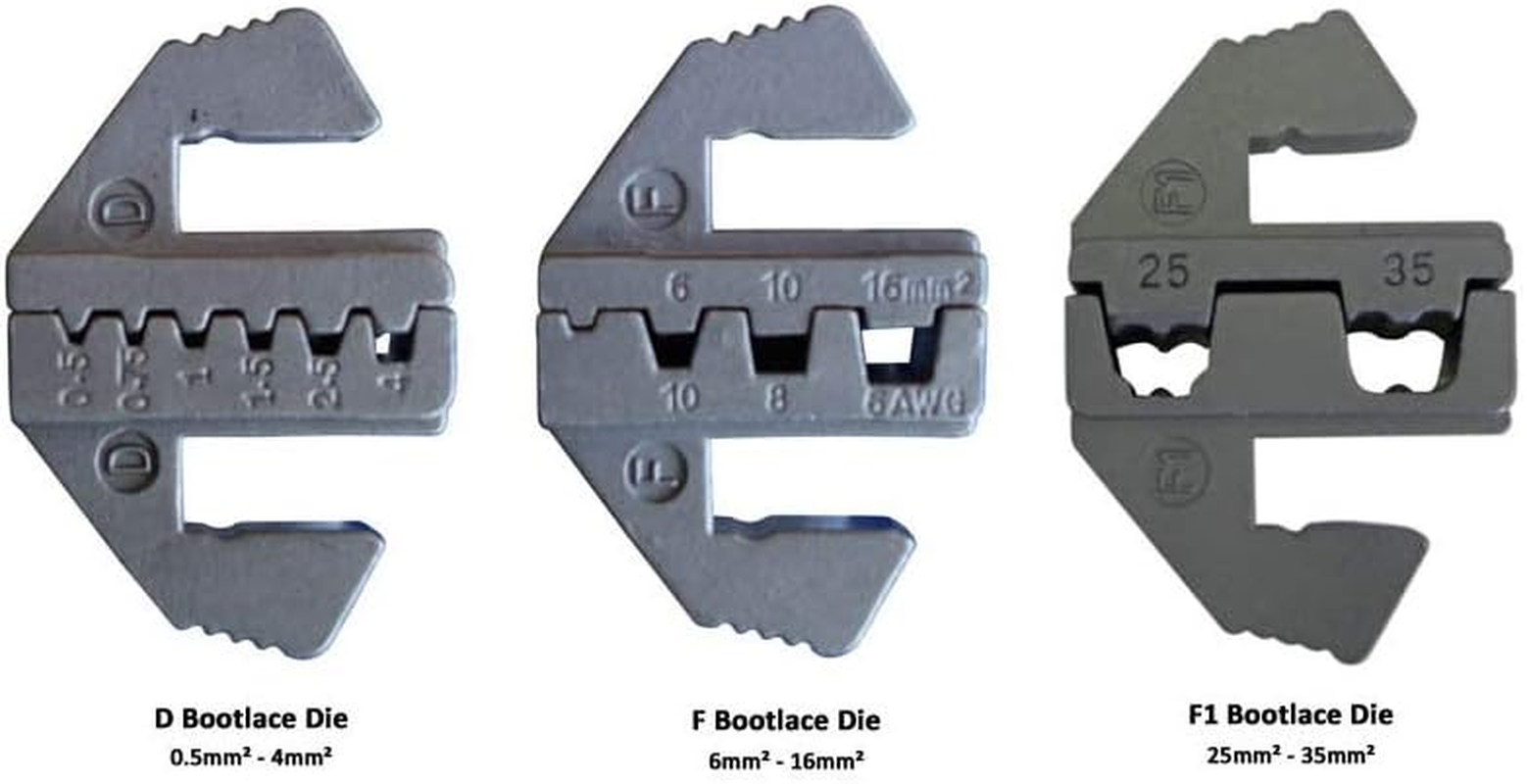 Rhino Tools Bootlace Wire Ferrule Crimper | Cord End | 3 Die Quick Change Crimping Kit | AWG 22-2 | 0.5-35Mm&sup2; image number 3