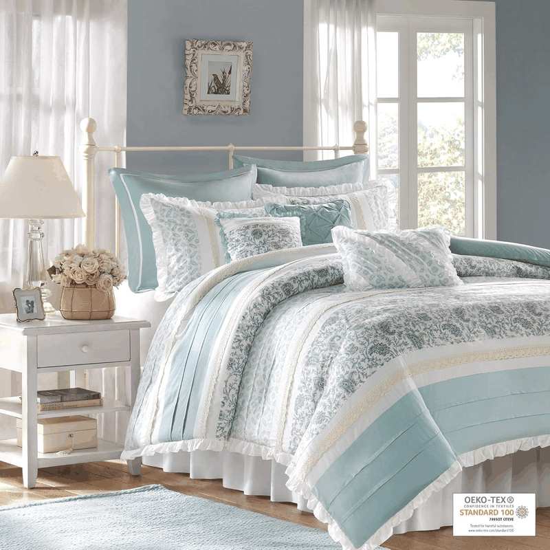 Madison Park MP12-389 Dawn 9 Piece Cotton Percale Duvet Cover Set, Blue image number 2