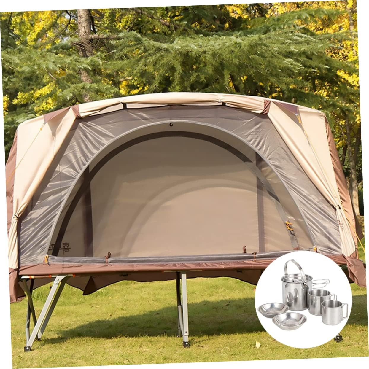 Outdoor Stainless Steel Kettle Cookware Camping Cooking Supplies Folding Bowl Cup Cutlery Lightweight Portable image number 6