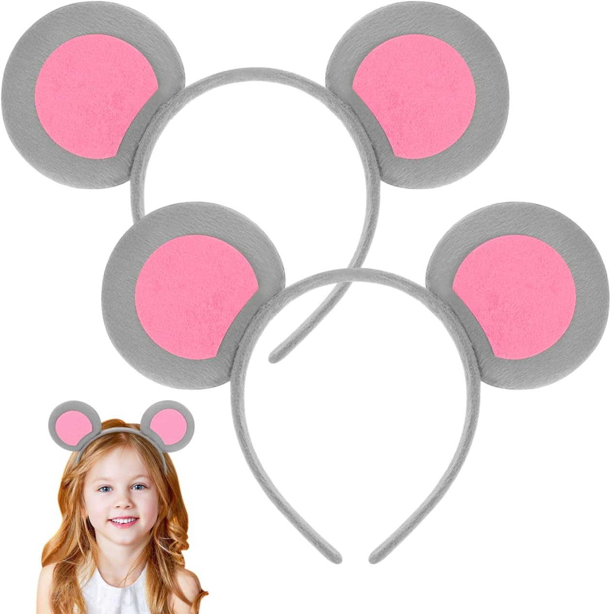 Healeved 2 Pcs Mouse Ears Headband,Animal Ear Headbands for Party,Mouse S Hairband for Girl,Skincare Headbands,Cute S Hairband for Dress Up, Costume image number 1