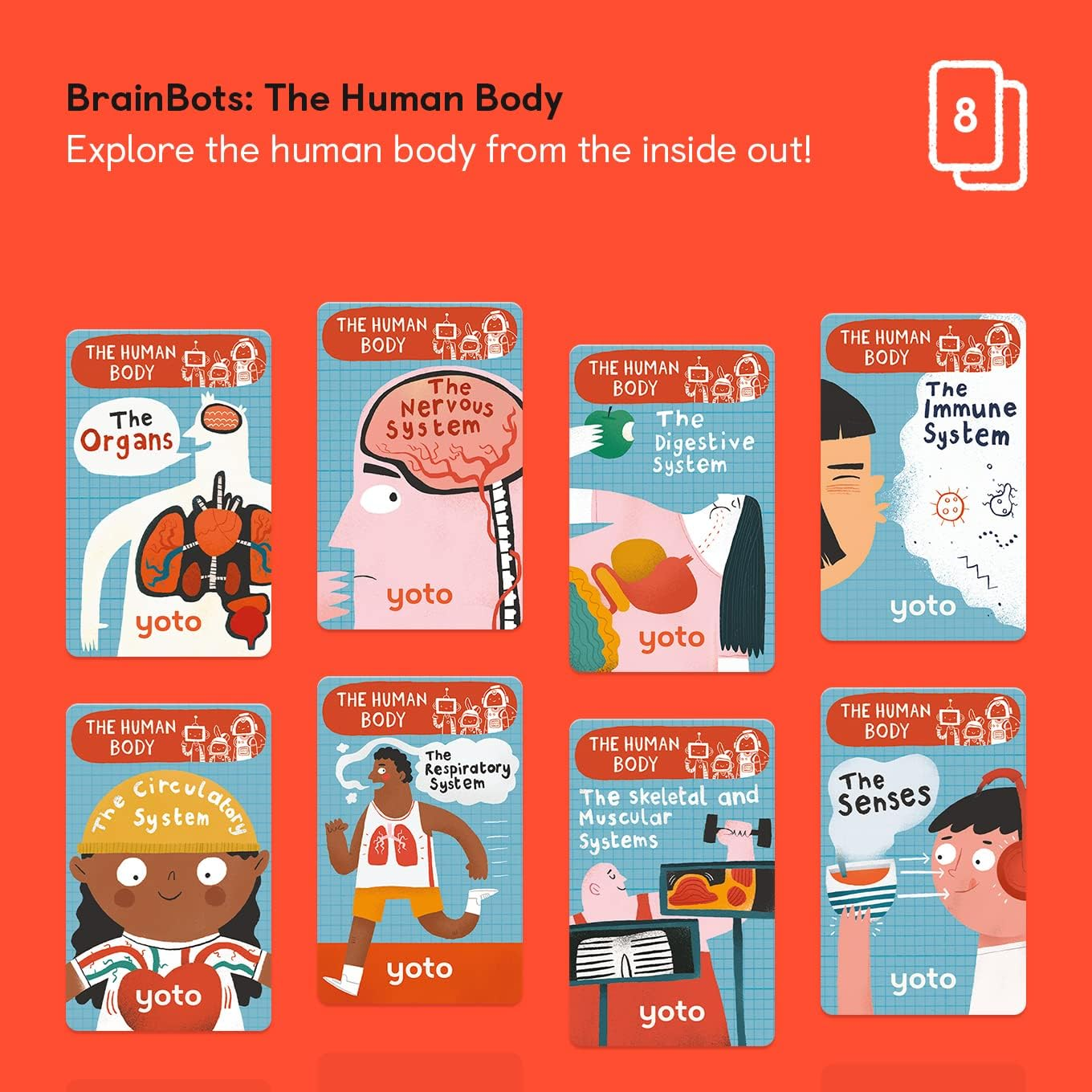 Yoto Brainbots: the Human Body &ndash; 8 Kids Audio Cards for Use with Yoto Player & Mini All-In-1 Audio Player, Educational Screen-Free Listening, Fun Stories for Learning with Interactive Quizzes, Ages 6+ image number 1