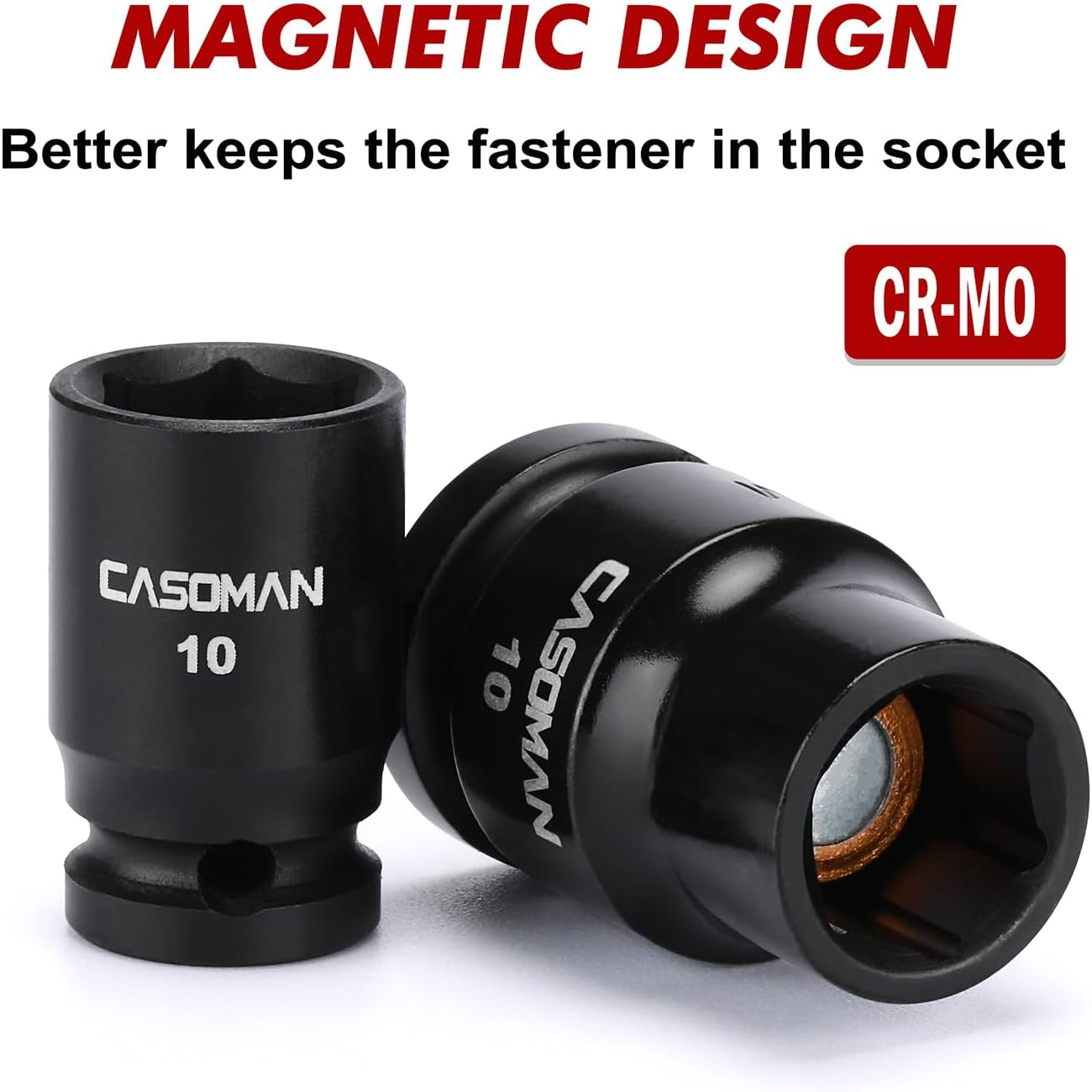 CASOMAN 10-Piece Impact Socket & Flex Socket Set - 10Mm, 1/4" & 3/8" & 1/2" Drive, 6-Point, Magnetic Impact Sockets, with Storage Rail image number 1