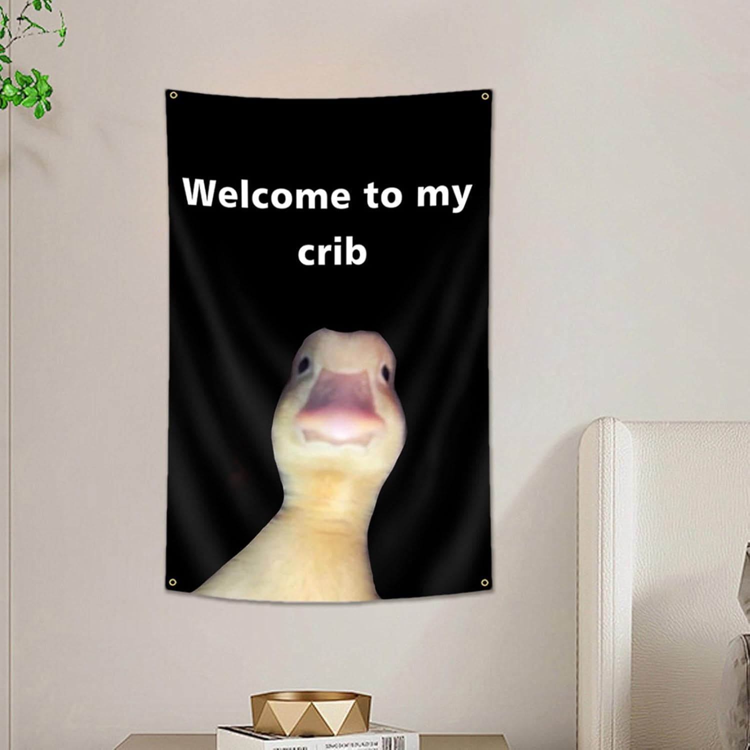 Welcome to My Crib, Duck Flag Wall Tapestry Hangable with Brass Grommets, Bedroom Decorations, Home Decor, Funny Posters, Indoor Outdoor Backdrop for College Dorm image number 6