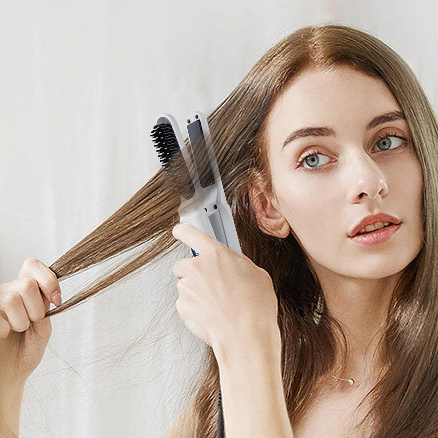 Hair Straightener Brush Cordless, Portable Curling Iron, Straightening Brush for Women, Negative Ion Straightener Comb, 2 in 1 Curling Iron Brush for Women, Men (Purple, Pink, White, Black) image number 2