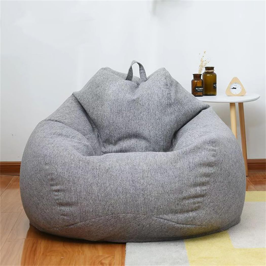 Bean Bag Chair Sofa Cover(No Filler), Stuffable Zipper Lazy Lounger Beanbag Cover, Cotton Linen Memory Foam Beanbag Replacement Cover for Adults and Kids without Filling,100X120Cm Grey image number 1