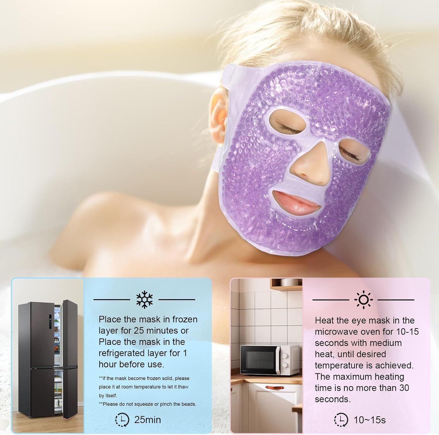 Colding Ice Face Mask and Cooling Eye Mask for Puffy Eyes & Migraine Relief, Gel Eye Mask, Cool Face Masks for Dark Circles, Eye Surgery, Sleeping, Pressure, Headaches, Skin Care (Purple) image number 3