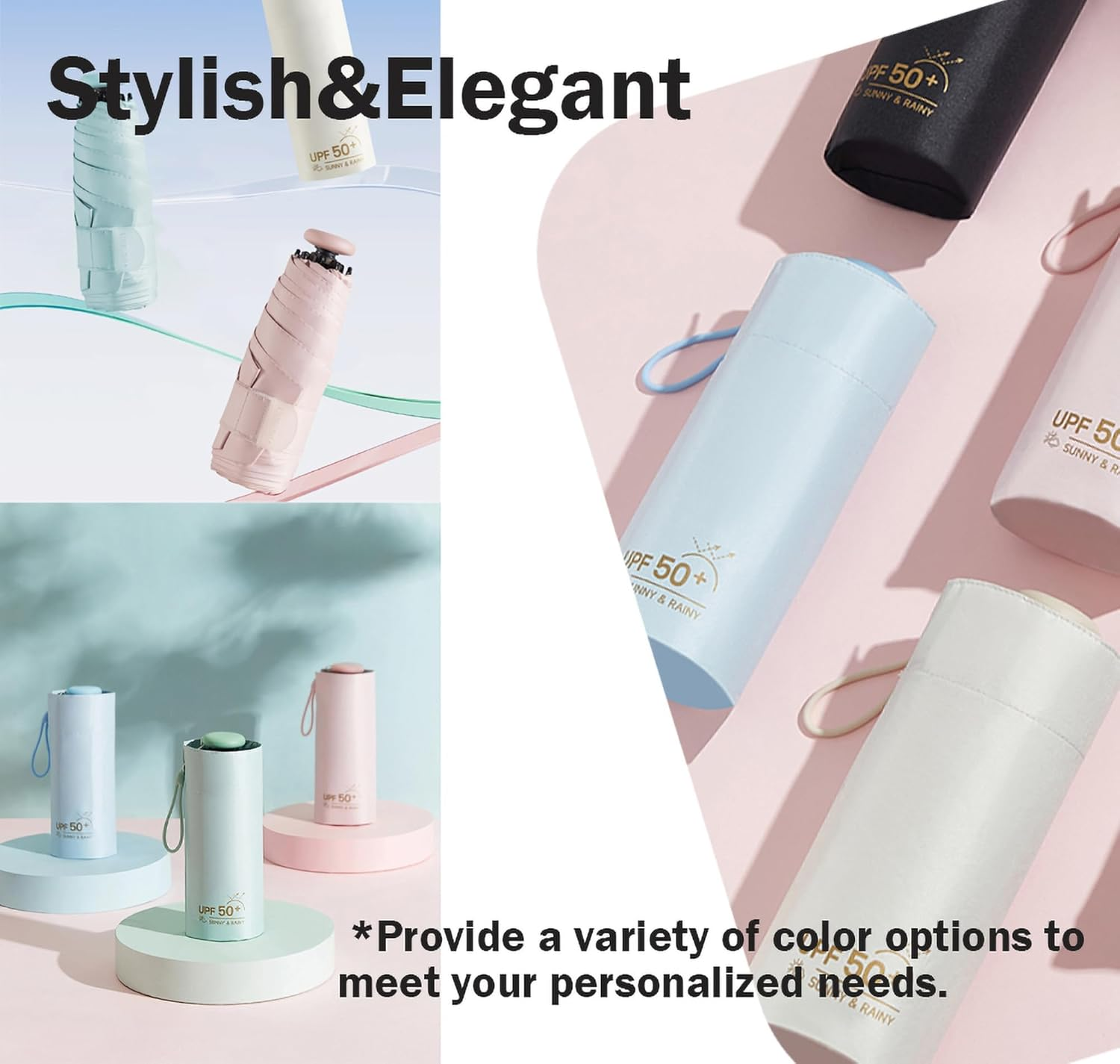 Mini Sun Travel UV Umbrella anti UPF 50 Protection 99.9% Micro Handle Coating Layer Fabric Compact/Lightweight Small Portable Backpack/Folding Purse Pocket Umbrella Rain/Blocking/Men Women Kids image number 1