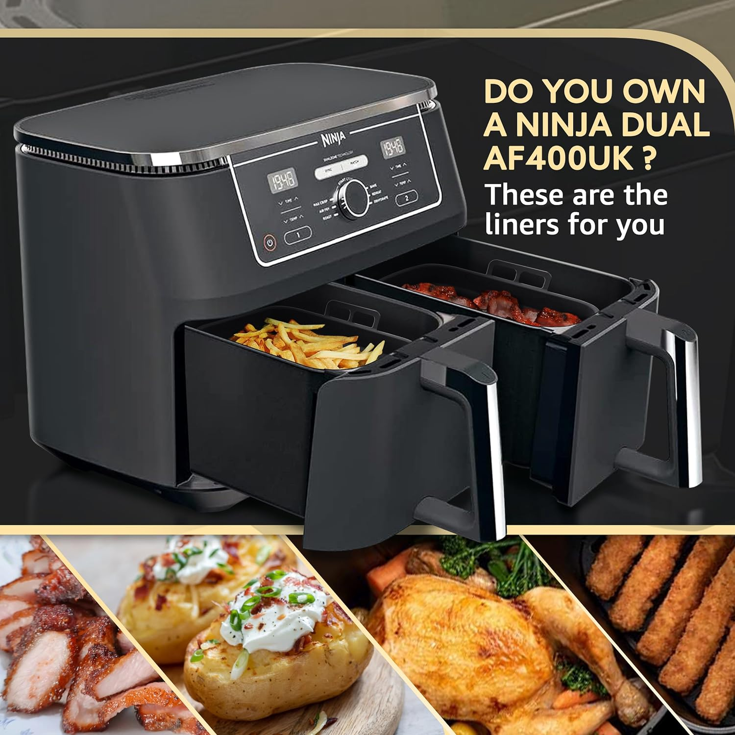 Tydi 2X Premium Silicone Air Fry Liners Ninja AF400UK 9.5L & Tower T17088-21 X 16 4.5 Cm Fryer Made Specifically the AF400 Reusable Accessories, Black (TY-SAF-AF400UK) image number 5