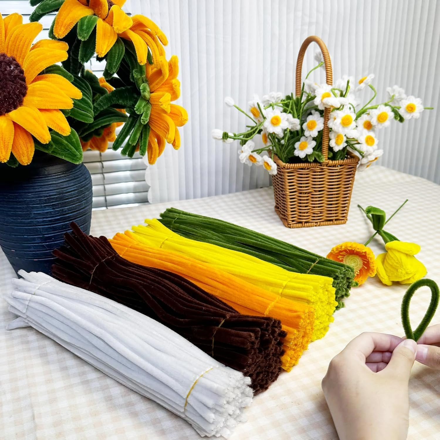 Pipe Cleaners Craft, Sunflower Color Set, 5 Colors 500Pcs Thick & Durable Chenille Stems Fuzzy Sticks Craft Supplies Pipe Cleaners for DIY Art and Craft Creative Gift Party Decorations image number 5
