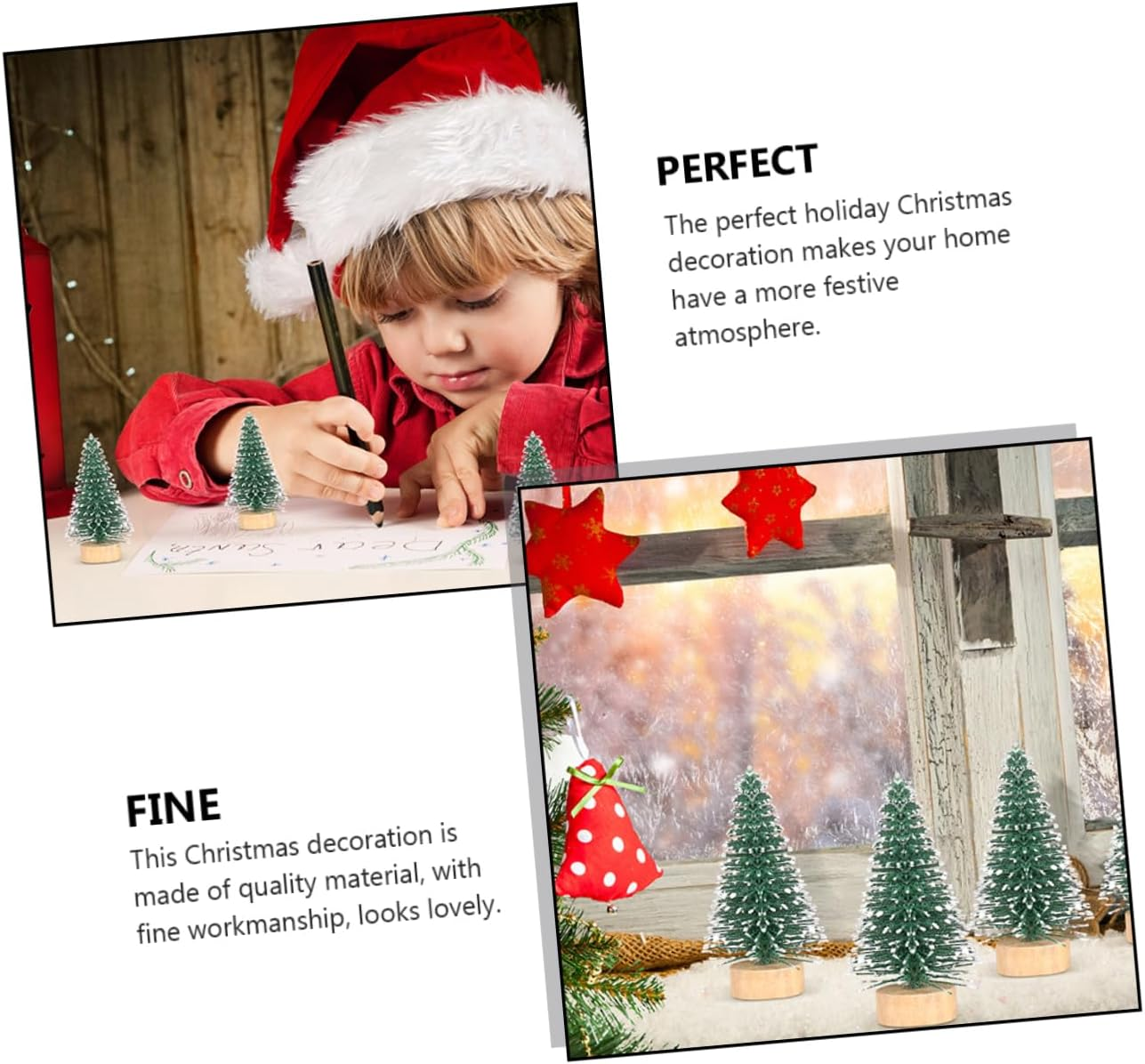 12Pcs Mini Christmas Tree Ornaments Cedar Tree Decor Wooden Base Desktop Display Adorn for Christmas Decorations Table image number 2