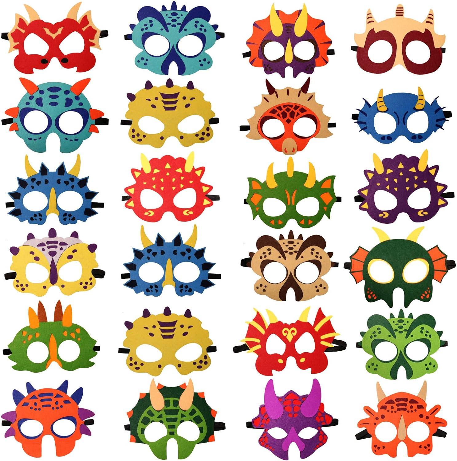 24 Packs Dinosaur Masks Party Supplies Felt and Elastic for Kid Dinosaur Masks Dress-Up Party Favors 24 Masks for Birthday Gifts Party Decorations image number 4