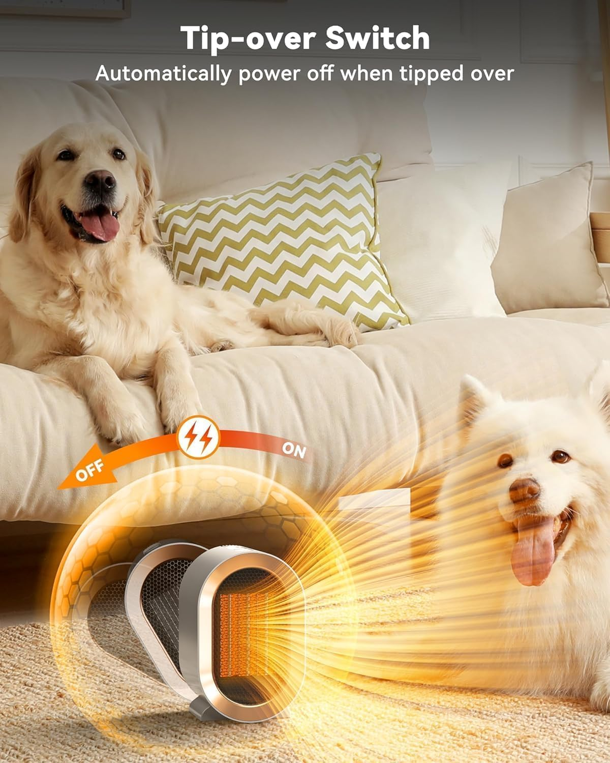 Electric Ceramic Space Heater &ndash; Portable Energy Efficient Desk Heater with 2 Adjustable Speeds, Tip-Over & Overheat Protection, Quiet Small Fan Heaters for Bedroom, Office, Living Room, Home image number 5