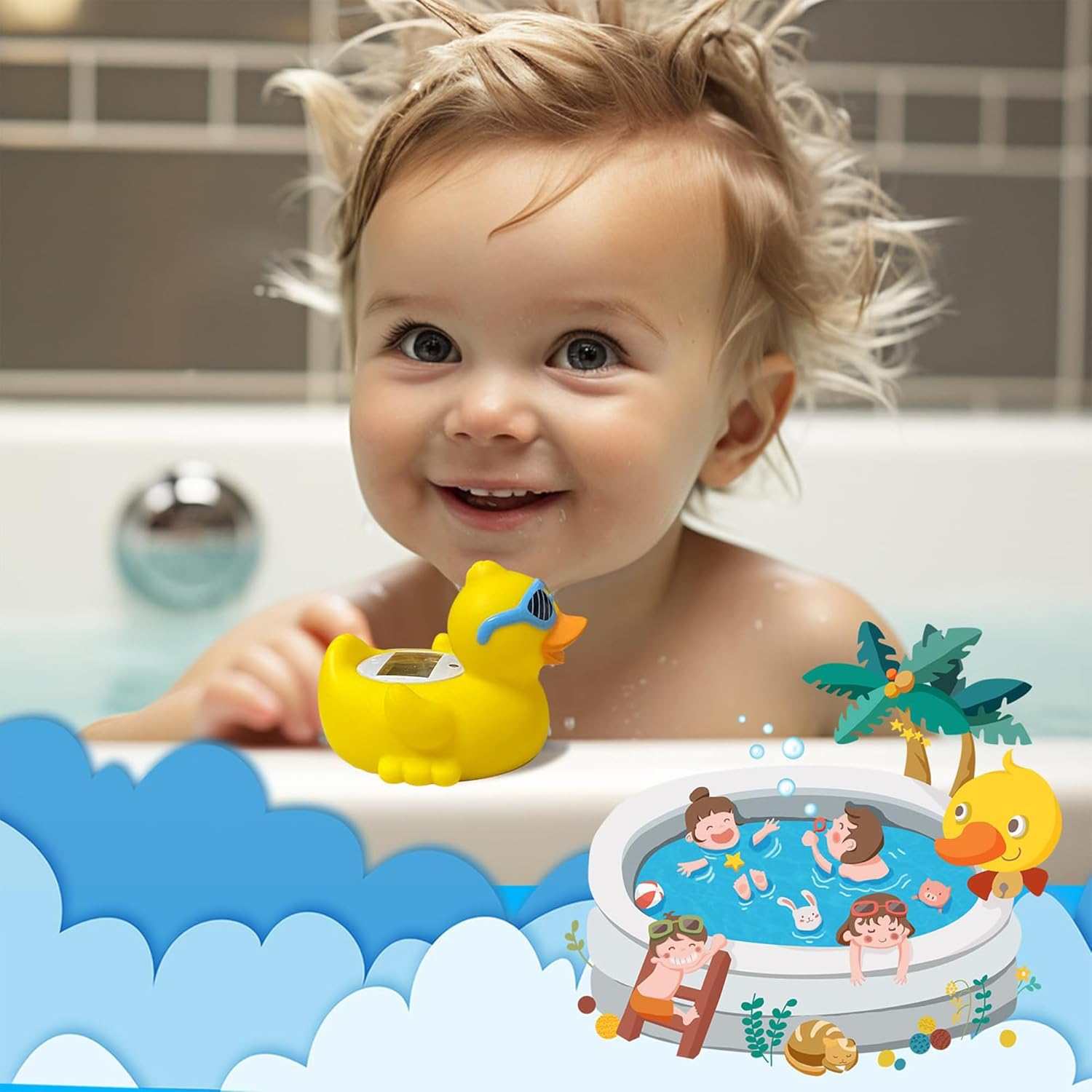 Baby Bath and Room Thermometer - Floating, Auto Sleep Mode, Adjustable Alerts, Safety Certified - Beach Duck image number 6