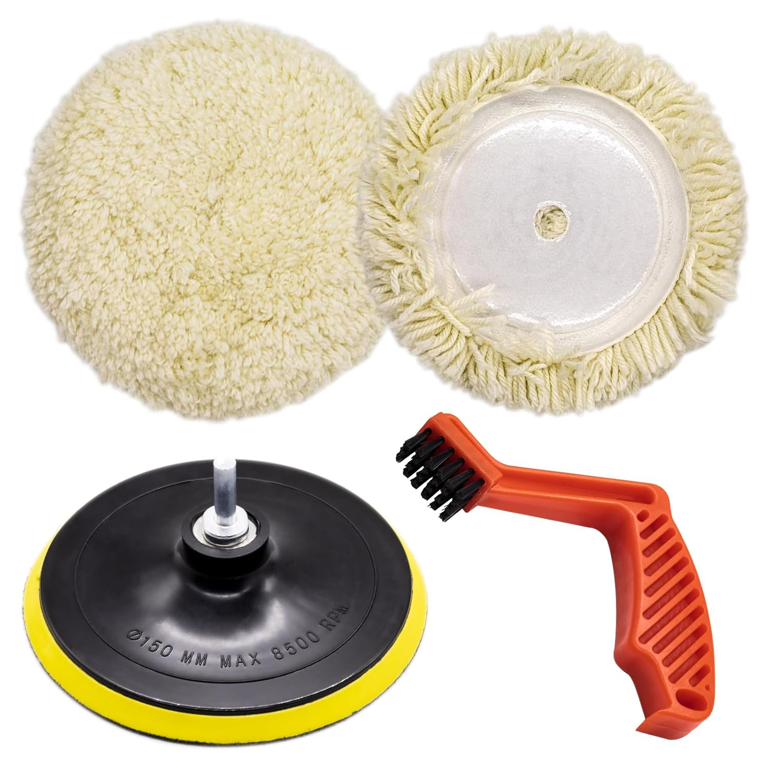 3Pcs 8" Wool Buffer Pad and 7" Hook and Loop Flexible Edge Polishing Backing Pad with Foam Buffing Pad Conditioning Brush for Compound Cutting Polishing and Automotive Car Detailing image number 5