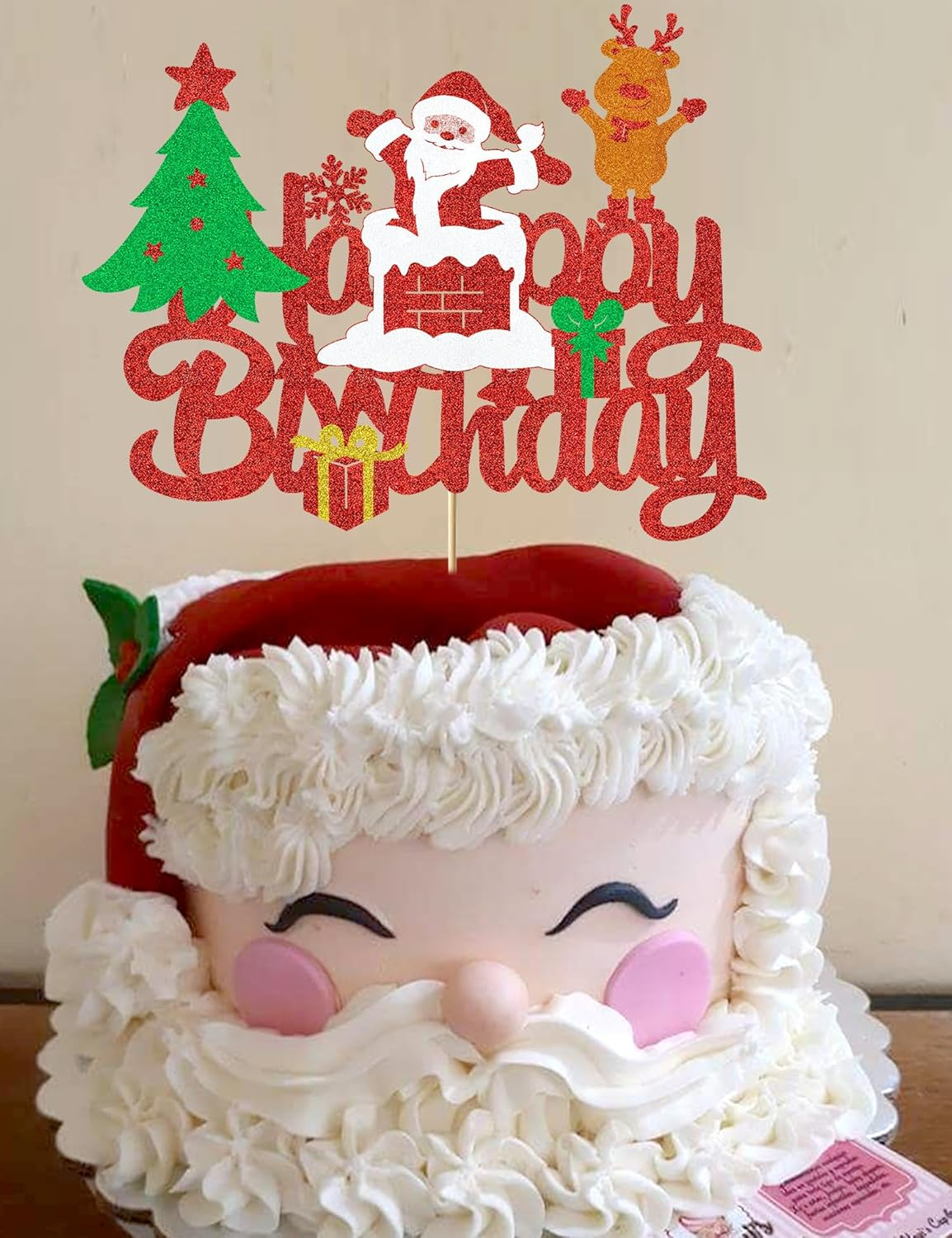 Santa Clause Birthday Cake Topper - Glitter Red Reindeer Winter Christmas Party Decoration Supplies image number 1