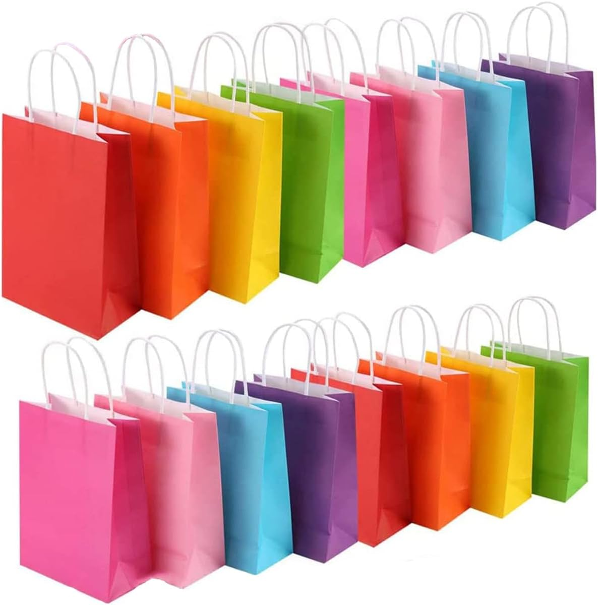 24 Piece Party Favor Gift Bags, 8 Colors Kraft Paper Candy Bags Bulk, Goodie Bags Rainbow Paper Bags with Handles for Wedding, Baby Shower, Birthday, Gifts, Shopping and Party Supplies,Small Gift image number 2