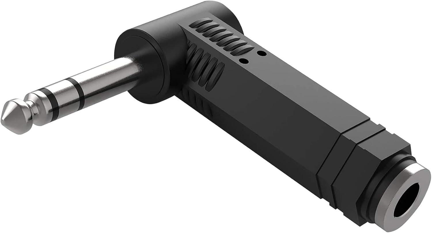 Tunghey Right Angle 6.35Mm Adapter, 3 Pack 1/4" Stereo Male Plug to Female Jack Audio Adapter for Speaker, Headphone, Guitar, Digital Piano, Amp