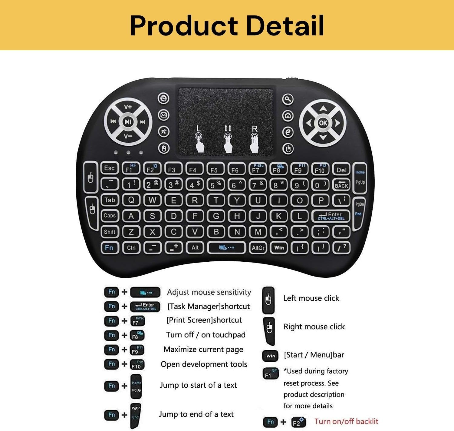 Ezonedeal Mini Wireless Keyboard with Touchpad Mouse 2.4Ghz LED Backlit Multi-Media Android Travel Keyboard for Pc, Pad, Xbox 360, Ps3, Google Android Tv Box, Htpc, Iptv, Raspberry Pi - Mini Keyboard